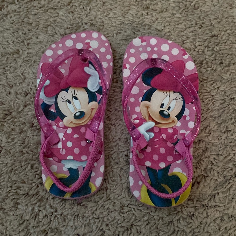 Disney Minnie mouse pink sandals elastic strap 9/10 sparkles polka dots